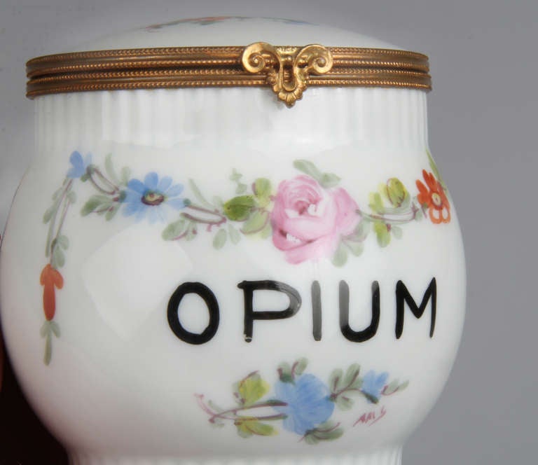 French Limoge Opium And Morphine Porcelain Jars with a Floral Motif