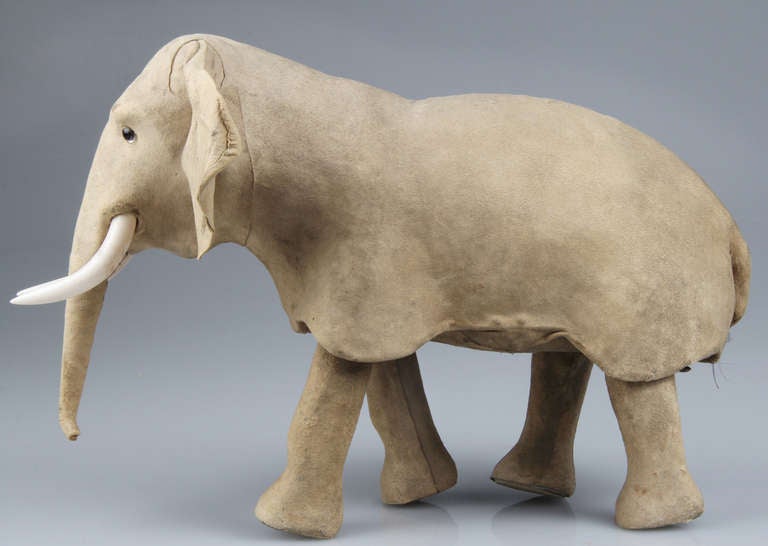 Mechanical Suede Covered Elephant In Good Condition For Sale In Chicago, IL