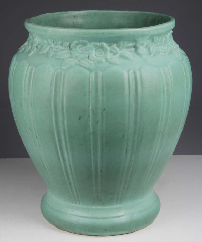 Large Arts & Crafts Matte Green Terra Cotta Jardiniere