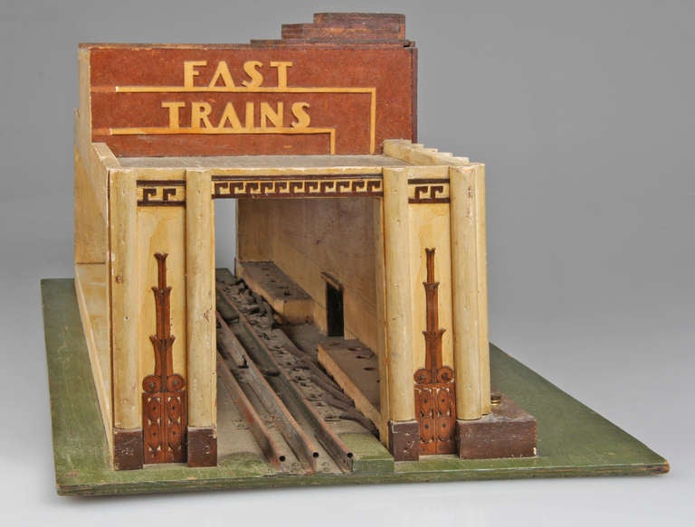 Hand Made  Art Deco  Folk Art Train Station In Good Condition In Chicago, IL