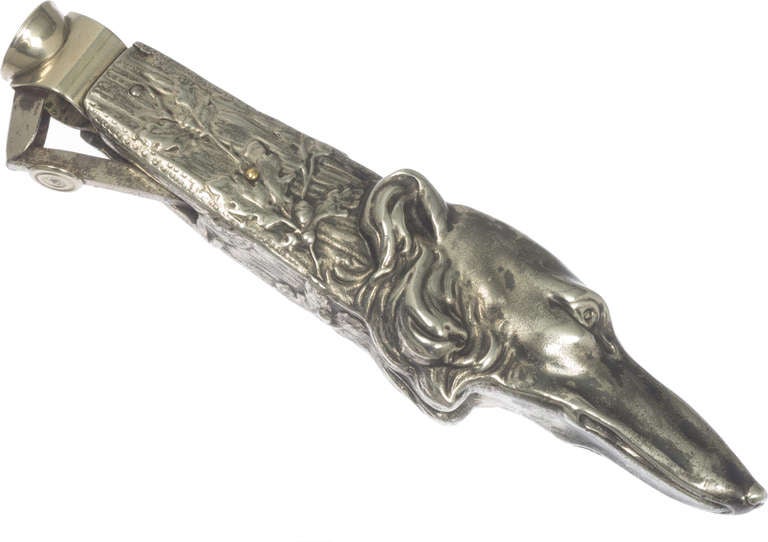 Silver Plate Borzoi, Russian Wolfhound  Art Nouveau Cigar Cutter
