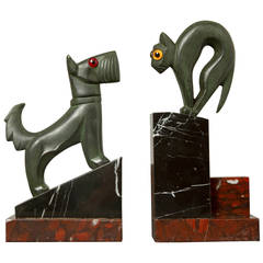 Art Deco Pair of Cat and Dog Bookends