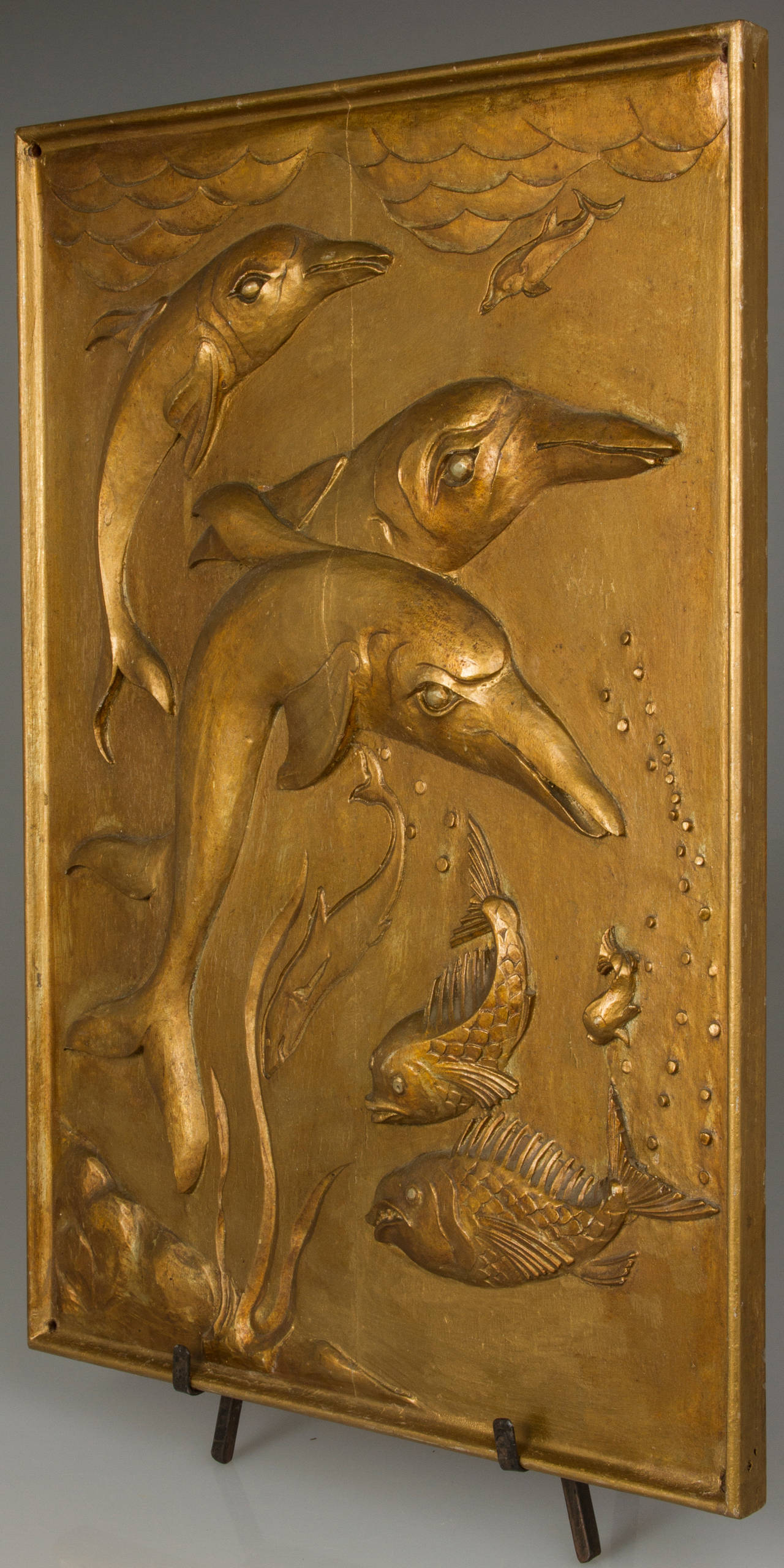 Carved Art Deco Sea Life Plaque