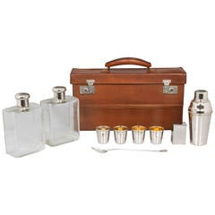 Portable Bar Set in a Leather Case