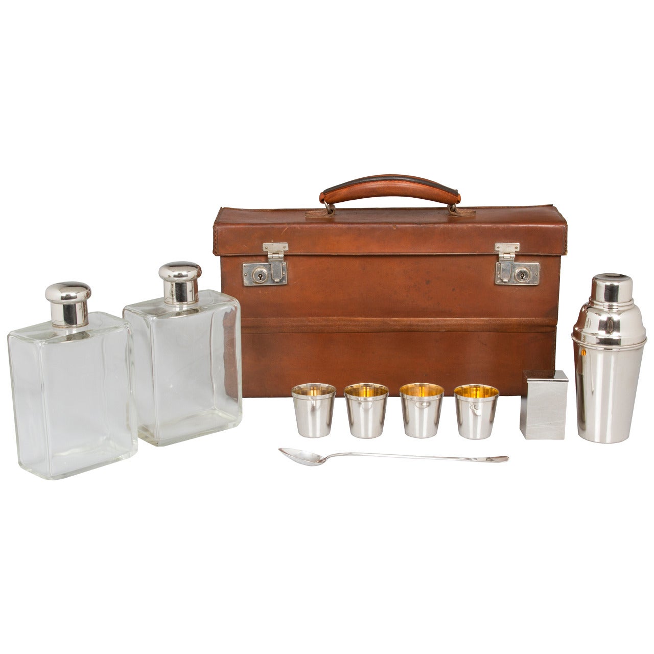 Portable Bar Set in a Leather Case