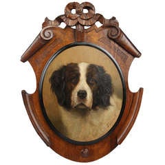 Vintage Realistic Victorian Painting of a St.Bernard Dog