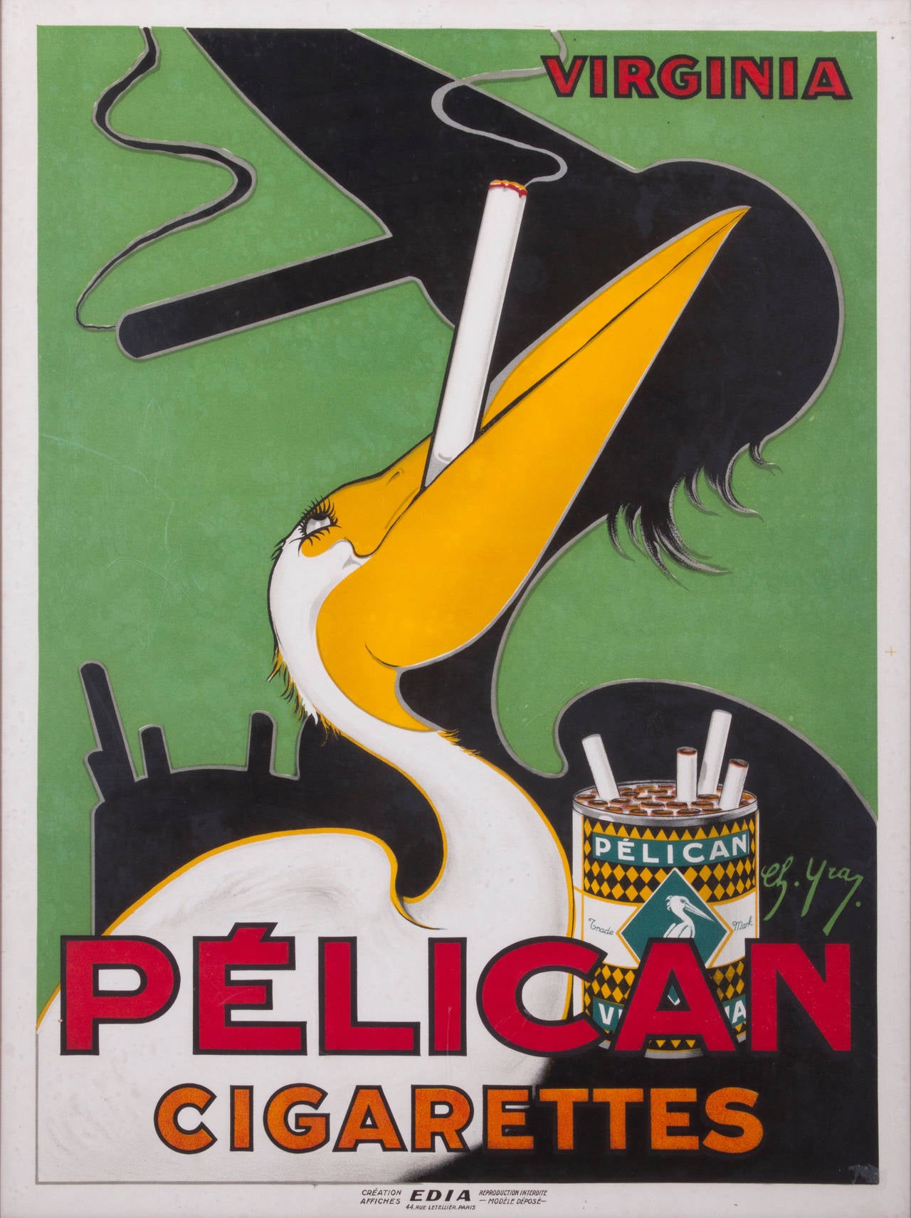 Art Deco Poster Pelican Cigarettes by Charles Yray