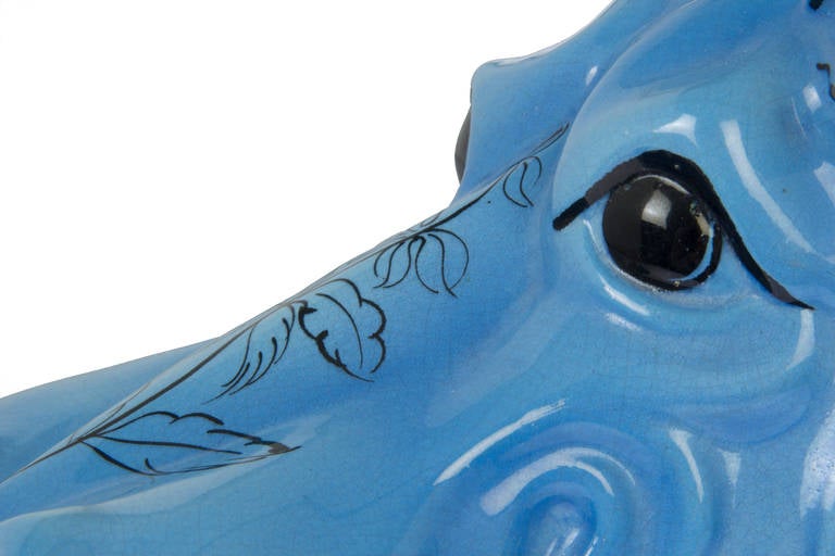 Italian Whimsical Blue Hippo with Bird