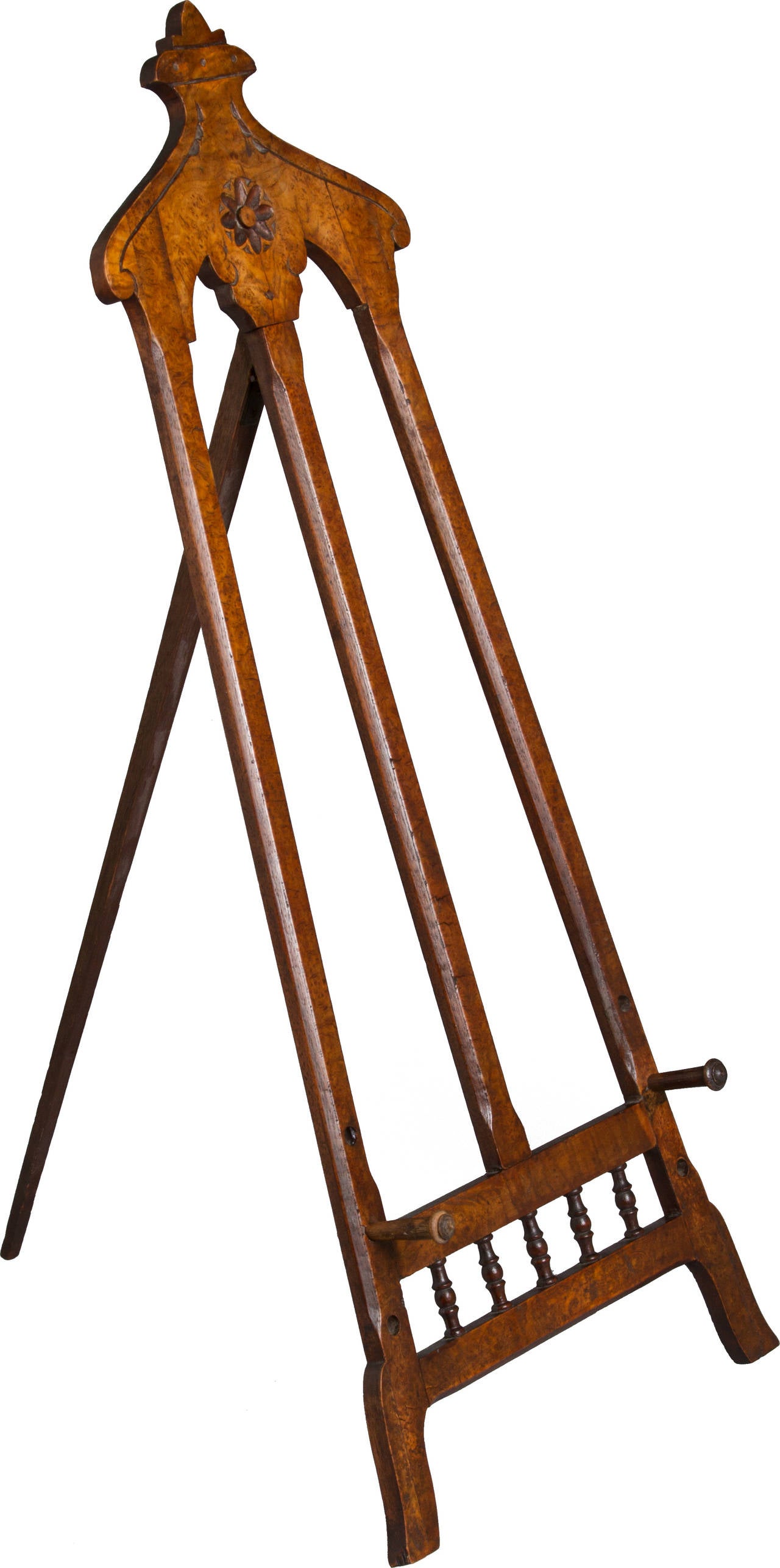 Unusual hand-carved Aesthetic Movement easel with adjustable pegs. This is a nice table top easel.