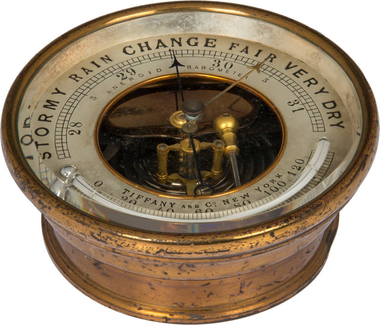 American Tiffany Brass and Lead Crystal Thermometer and Barometer