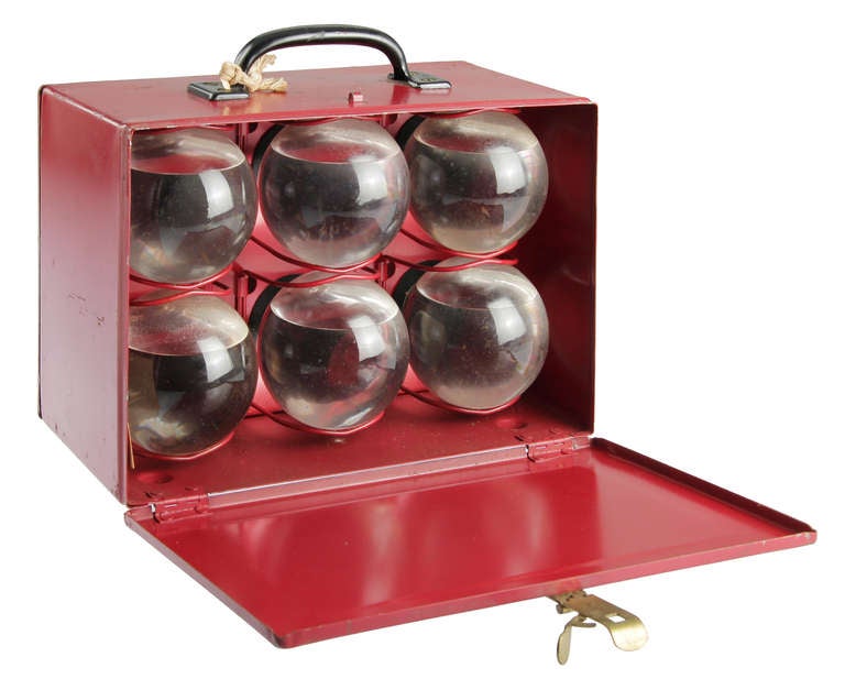 This kit is in very good original condition.  It contains 6 glass globes that were used to extinguish fire. The kit was made in Stanton Island, New York

PLEASE NOTE: THIS IS CANNOT BE SHIPPED. 
IT IS AVAILABLE FOR PICK-UP ONLY