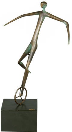 Jere Bronze Sculpture Abstract Man on a Unicycle