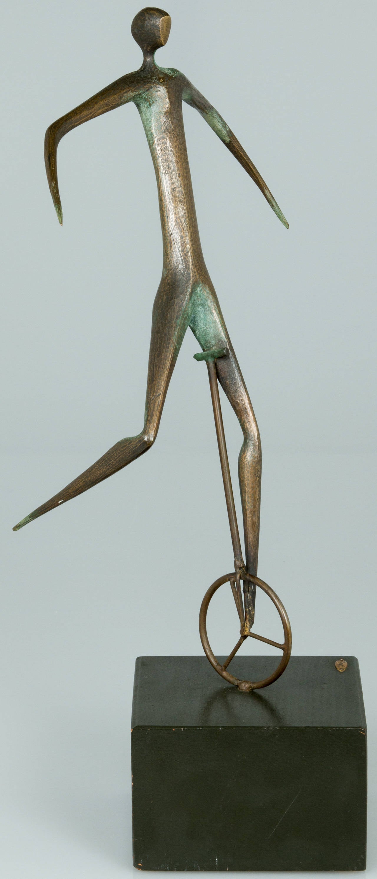 American Jere Bronze Sculpture Abstract Man on a Unicycle