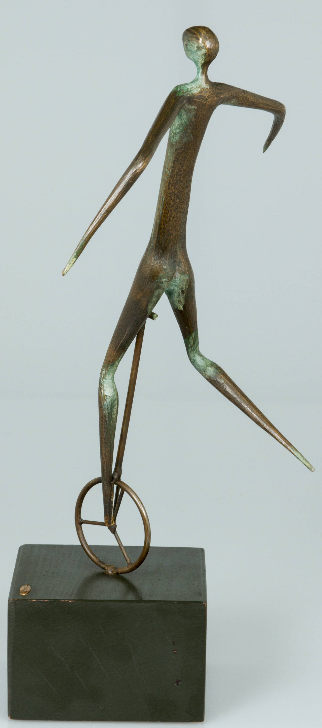 Mid-20th Century Jere Bronze Sculpture Abstract Man on a Unicycle