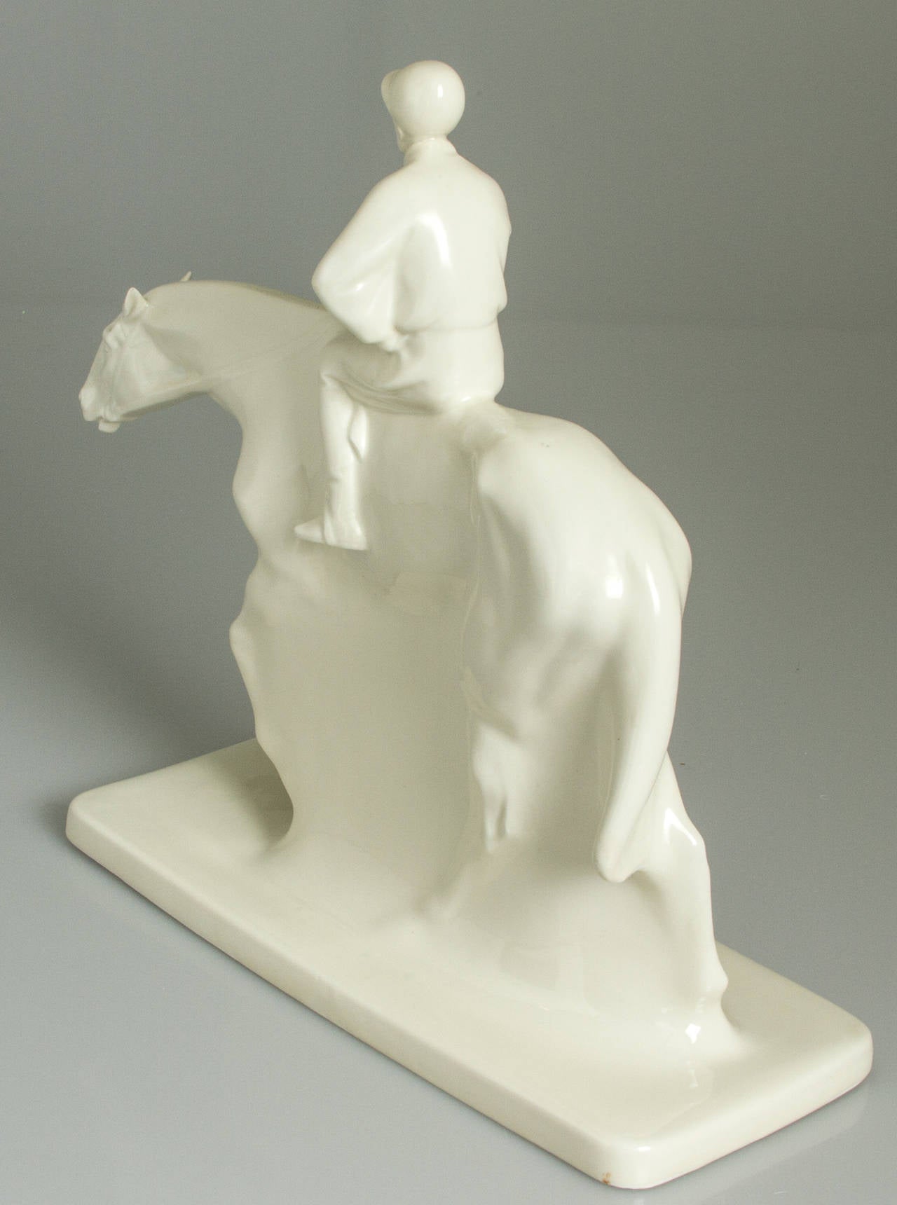 Czech Art Deco Racehorse and Jockey Porcelain Sculpture