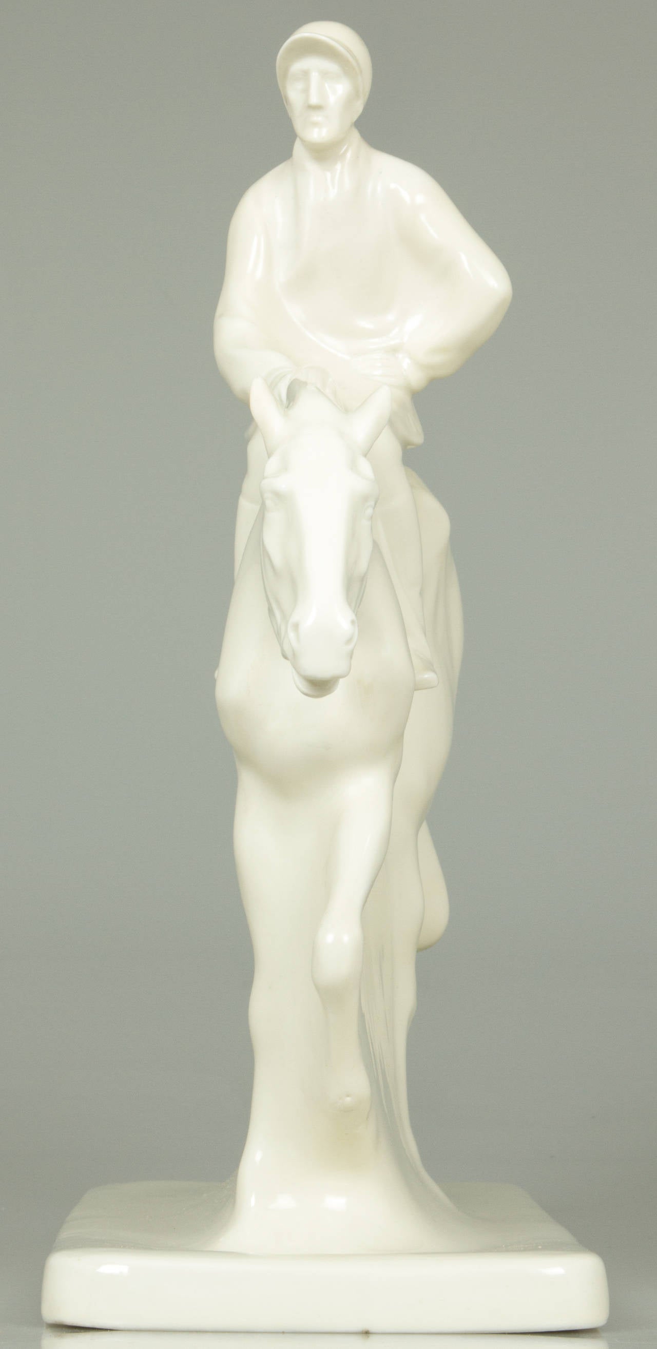 Early 20th Century Art Deco Racehorse and Jockey Porcelain Sculpture