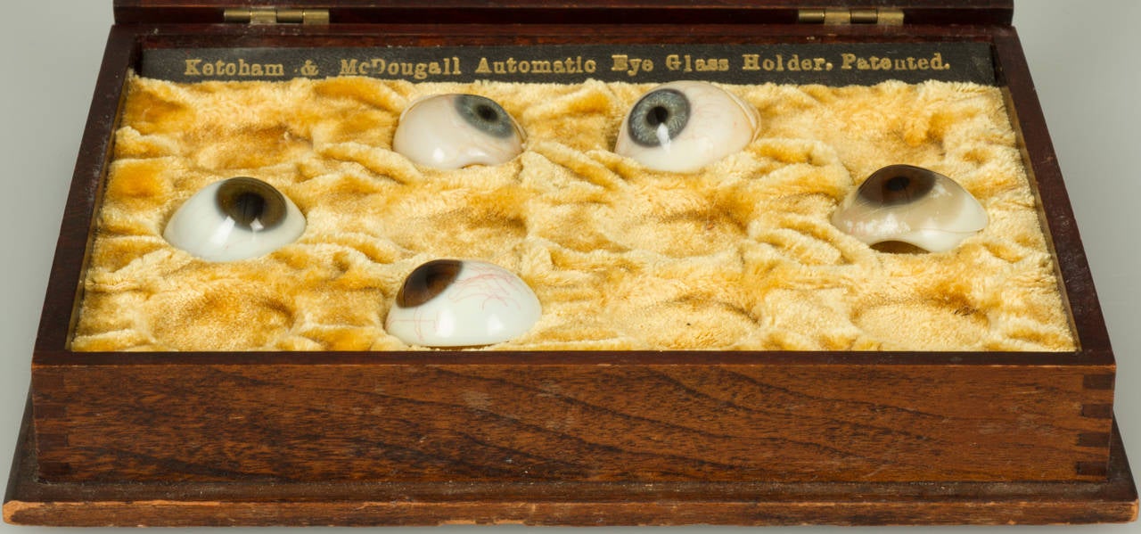 These eyeballs ranging in color from blue to brown come in a fitted case from Ketcham & McDougall.