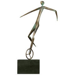 Vintage Jere Bronze Sculpture Abstract Man on a Unicycle