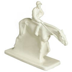 Art Deco Racehorse and Jockey Porcelain Sculpture