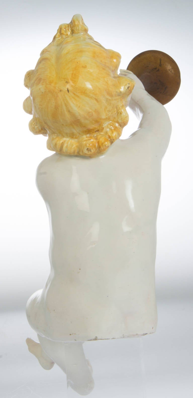 Ceramic Sculpture of Cherub Blowing His Trumpet For Sale 1