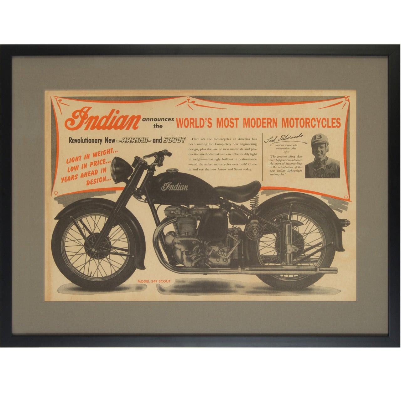 Vintage Original Indian Motorcycle Advertising Poster For Sale