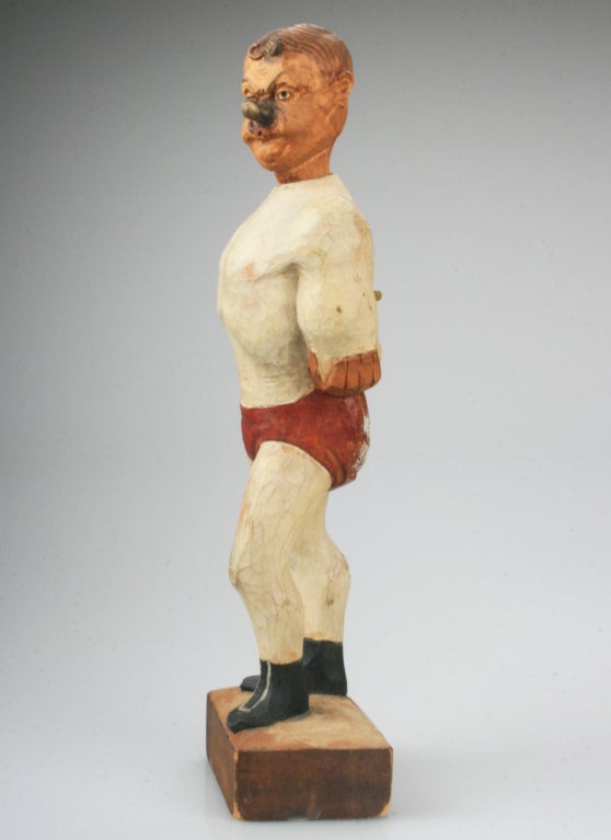 Vintage 1900's  Carved Wood  Mechanical Strong Man WhIstler