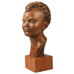 Vintage Carved Wood Sculpture of  a Youth by Vargas NYC Work Project