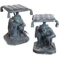 Pair of Maitland Smith Bronze Monkey Stools or Tables