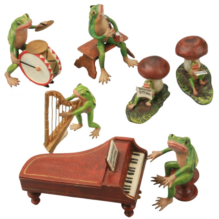 Painted Bronze Frog Band For Sale
