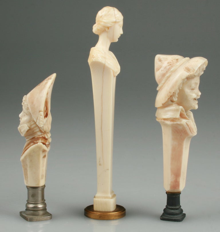 18th Century and Earlier Collection of Three Outstanding French Ivory Letter Seals For Sale