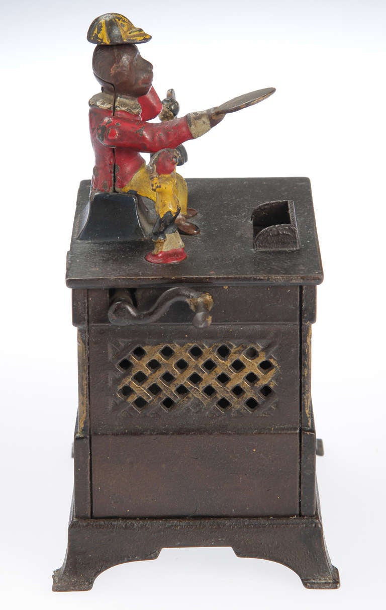 19th Century Monkey Mechanical Painted Cast Iron 