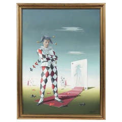 Vintage Norman Black Surrealist Joker Painting