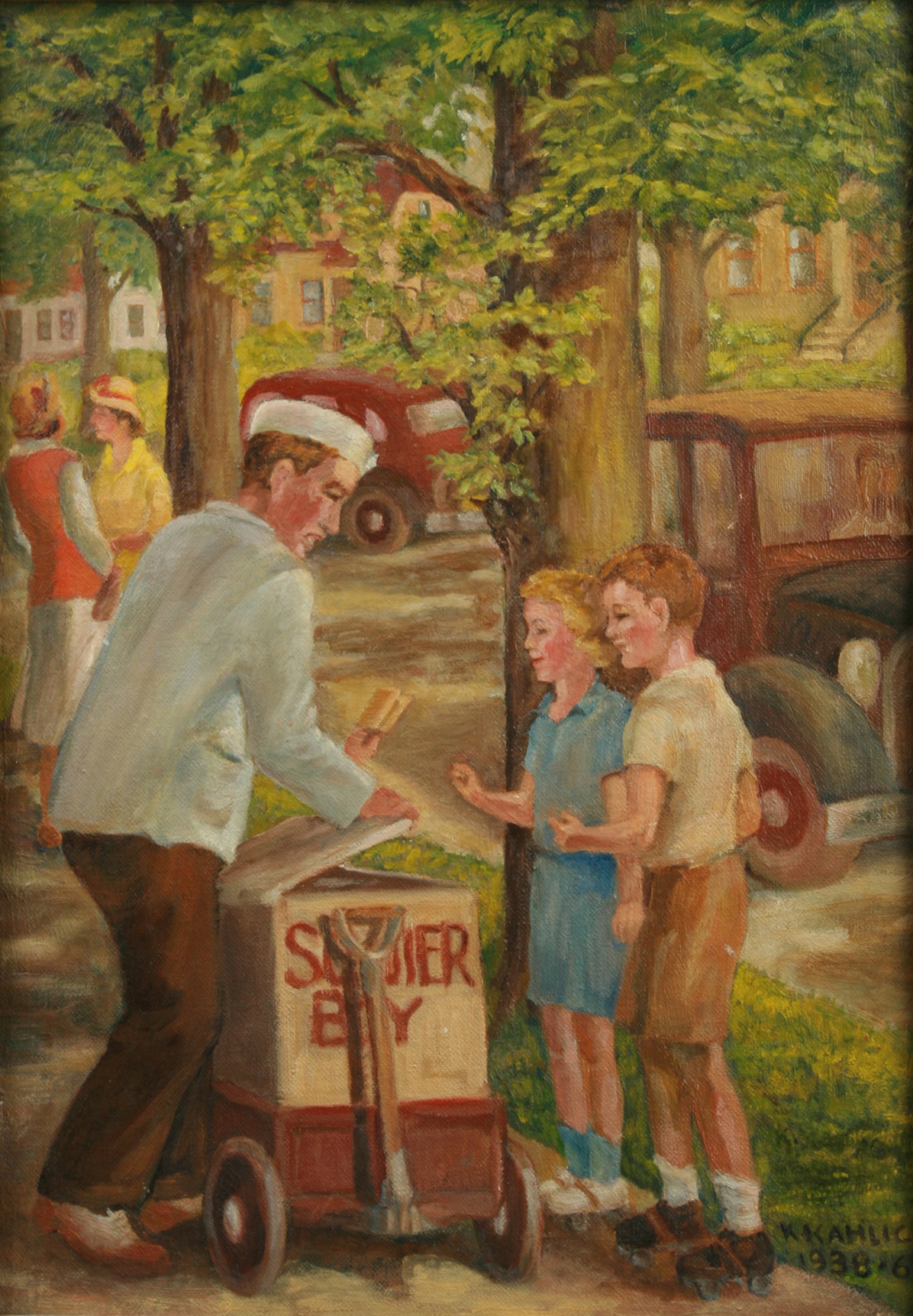 1930's Ice Cream Man Painting For Sale