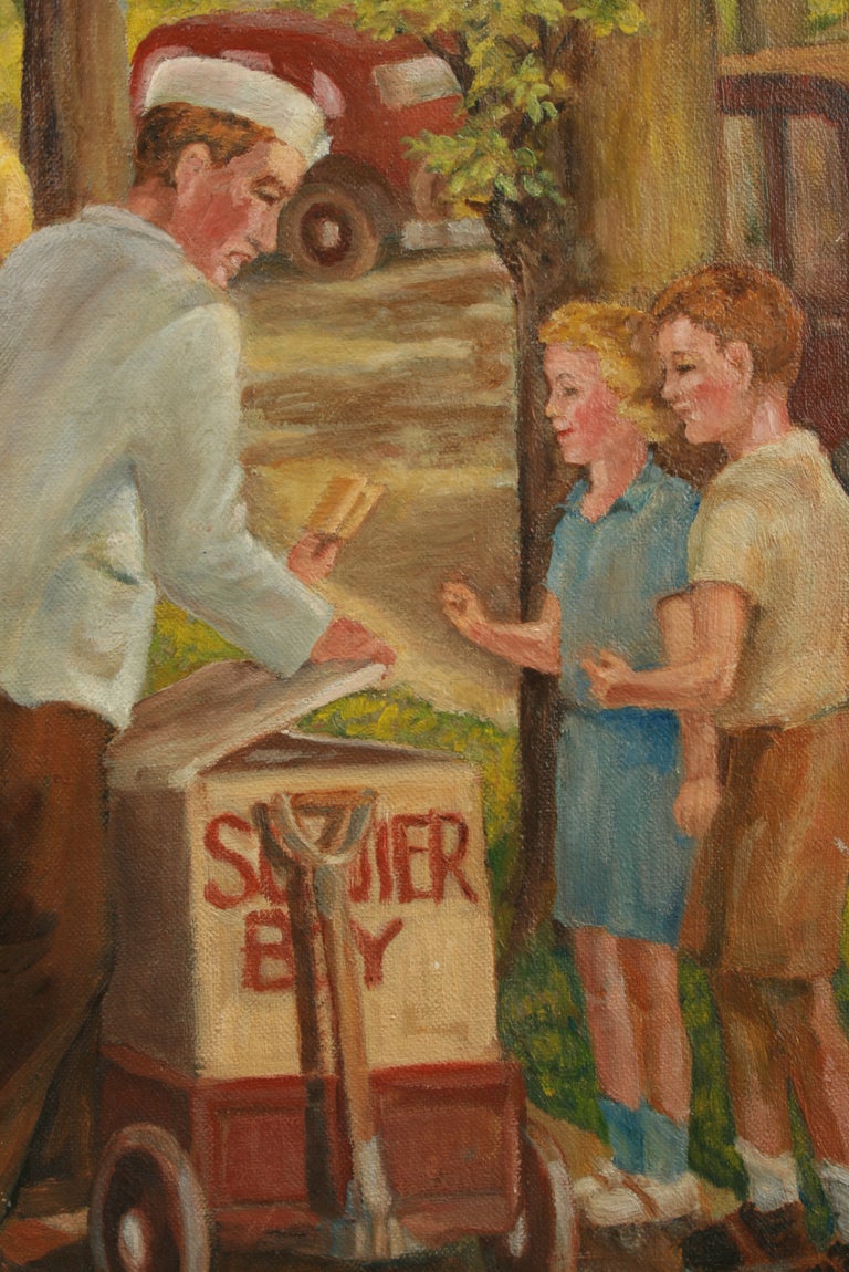 American 1930's Ice Cream Man Painting For Sale