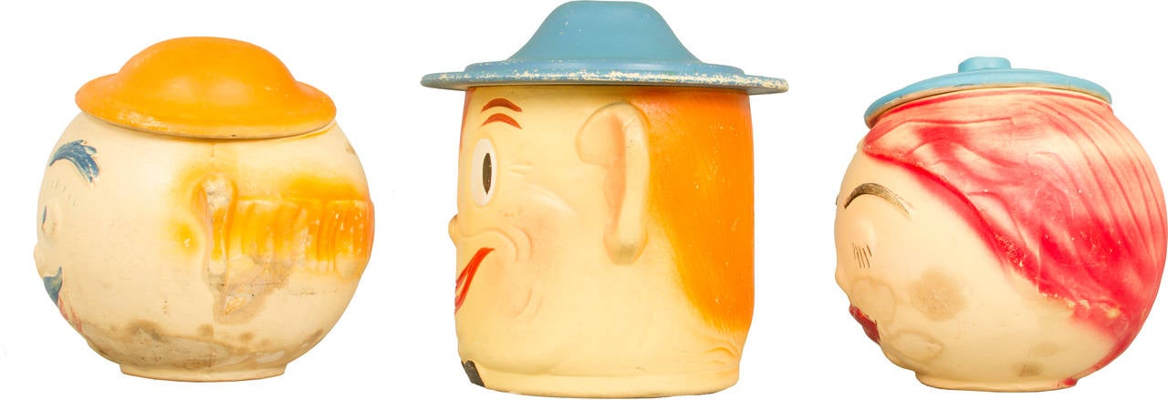 This is a fun and unusual collection of bisque cookie jars created in the 1940s.