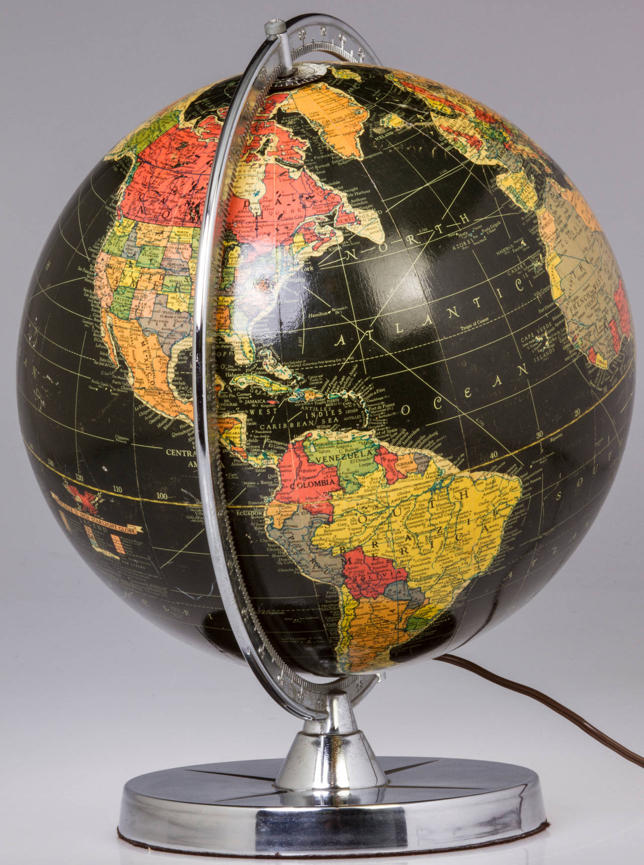American Vintage Illuminated Black Ocean Globe