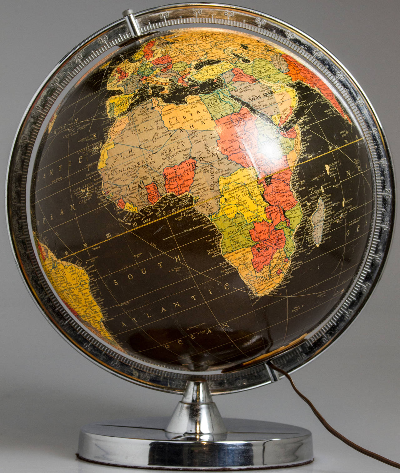 Mid-20th Century Vintage Illuminated Black Ocean Globe