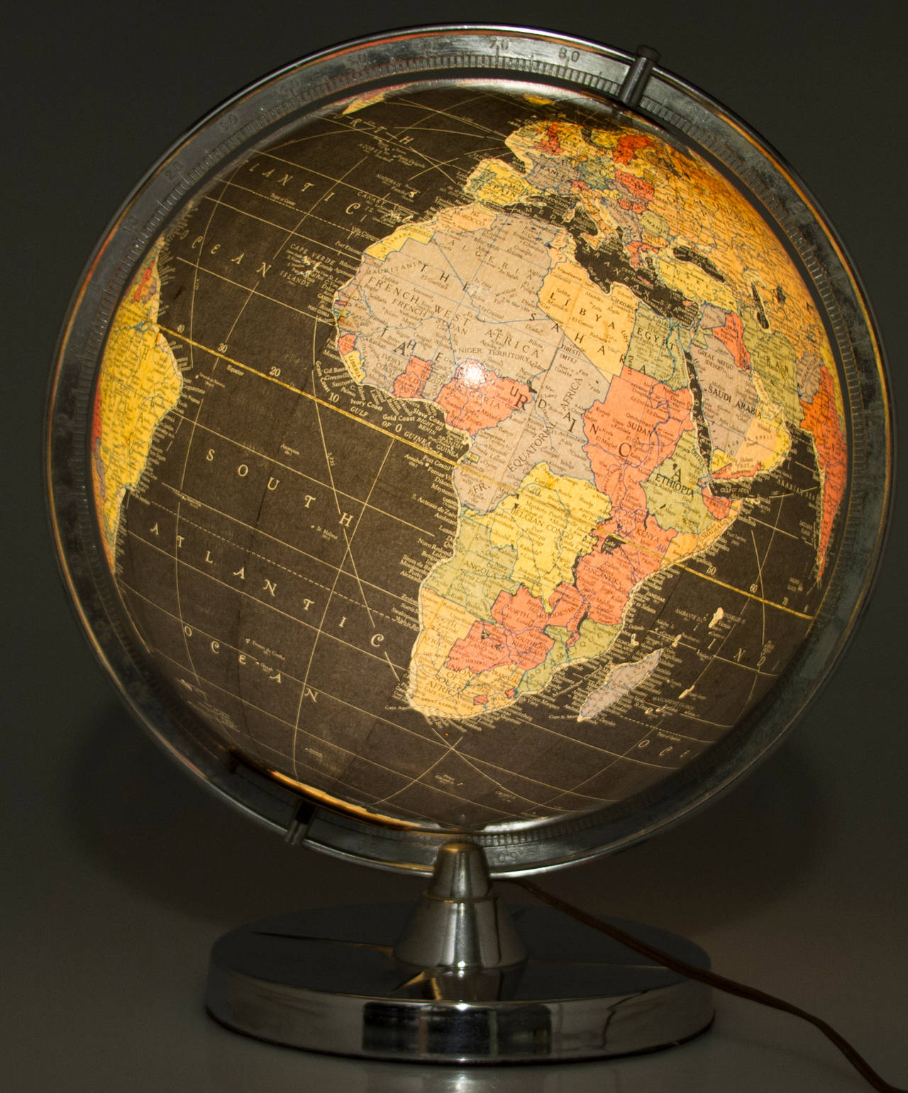 Vintage Illuminated Black Ocean Globe 1