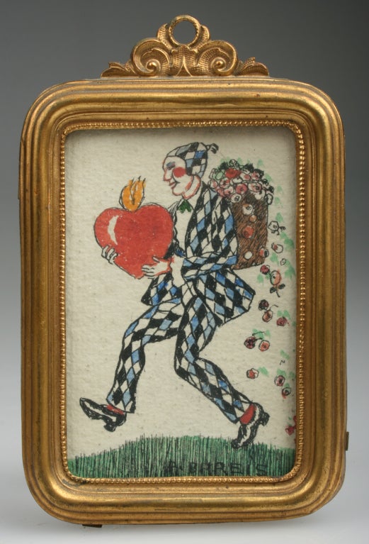 Pair of Miniature Whimsical Watercolors by Alfred Bareis