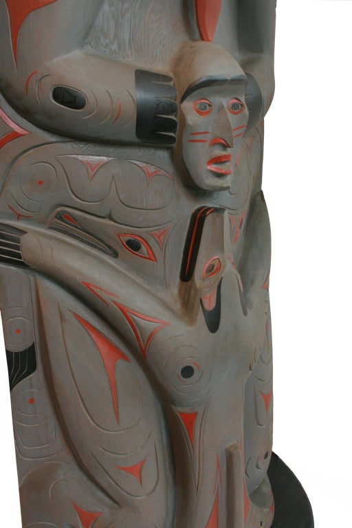Carved Monumental Wolf Transformation Totem Pole By Floyd Joseph -Tyee