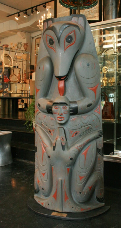 20th Century Monumental Wolf Transformation Totem Pole By Floyd Joseph -Tyee