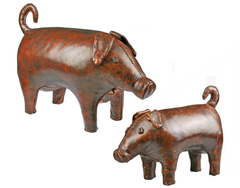 A large sized pig, made in England by Abercrombie & Fitch. Use as an ottoman or sculpture. This item looks great with the other smaller pig we have.