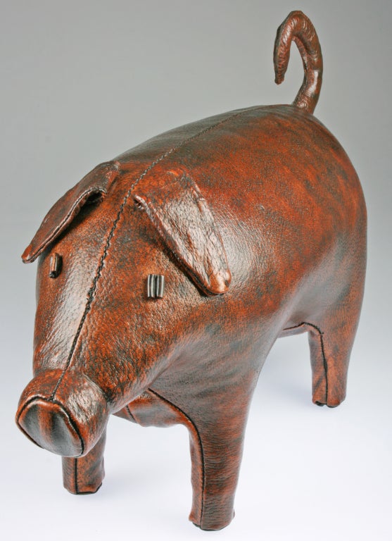 English Large Leather  Abercrombie & Fitch Ottoman Pig