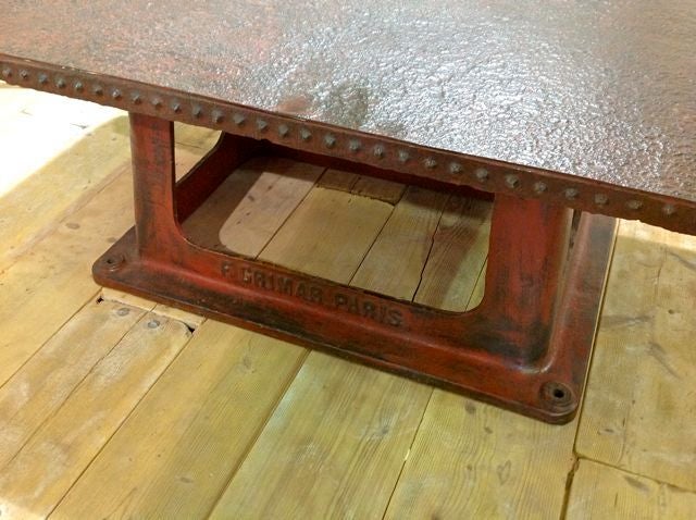 Incredible red industrial table / marked 