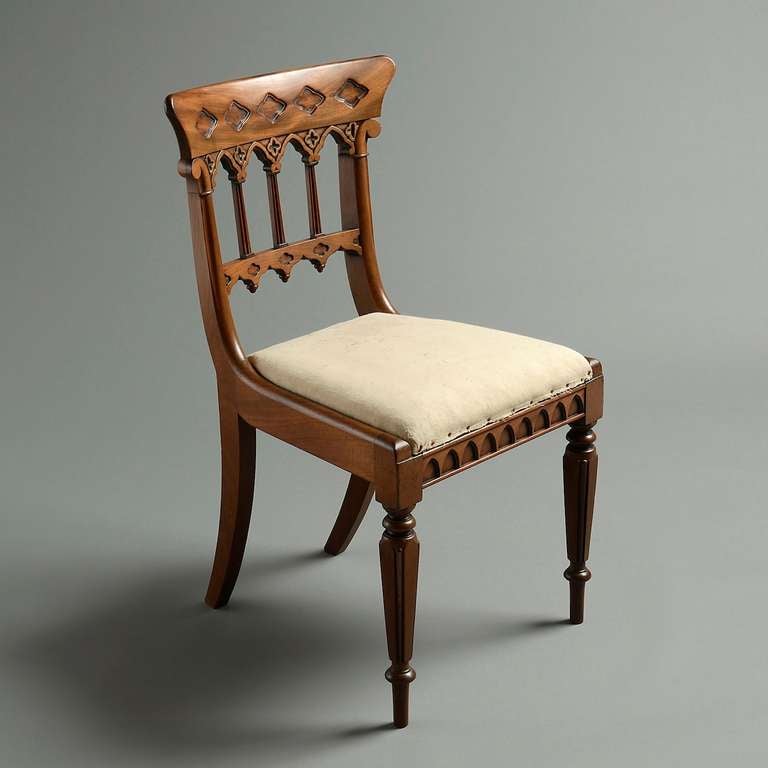 British Eight Regency Gothic Dining Chairs