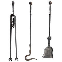 Antique Set of Scottish Wrought Steel Fire-Irons