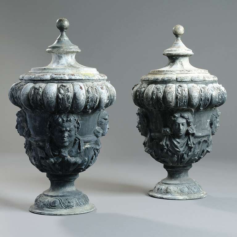 Pair of 18th Century Lead Vases