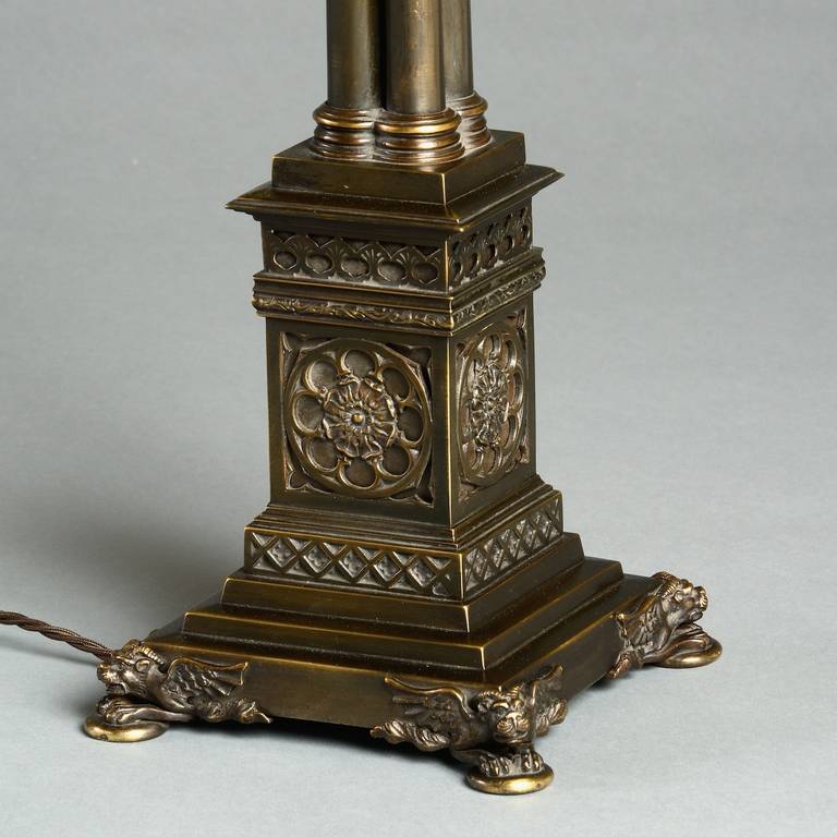British Pair of Regency Bronze Column Lamps