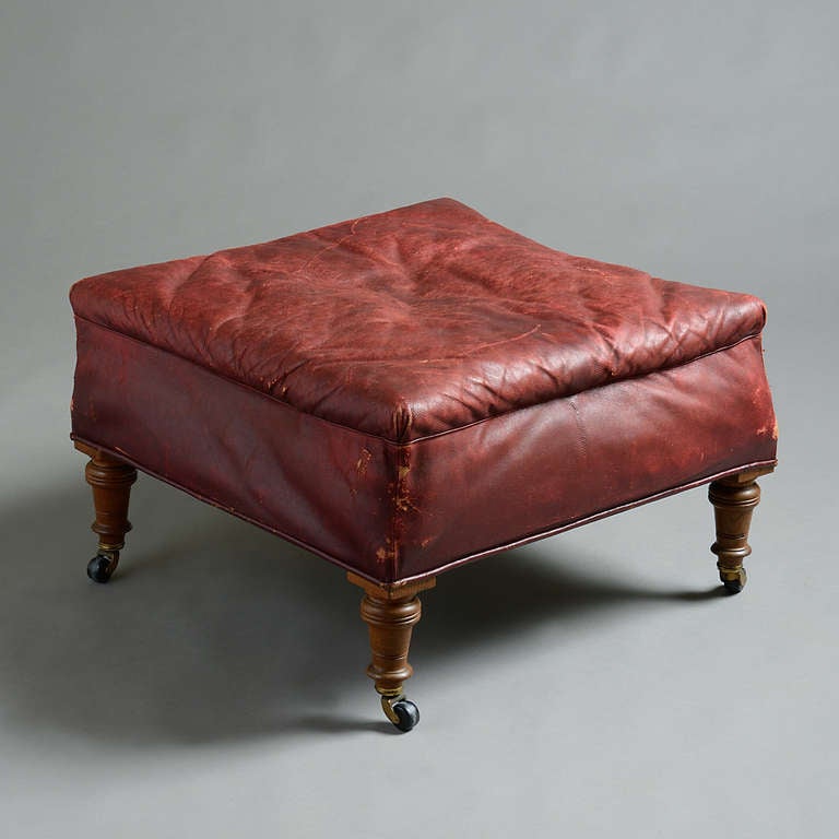 Victorian Red Leather Chair and Stool In Good Condition In London, GB