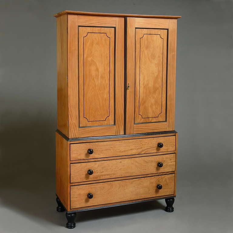 Anglo-Indian Satinwood and Ebony Clothes Press